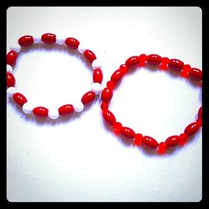 BRACELETS RED WHITE CRYSTALS Stretch Band OSFM